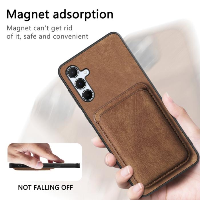 OEM - Samsung Galaxy A55 5G Skal Äkta Läder Magnetisk - Brun