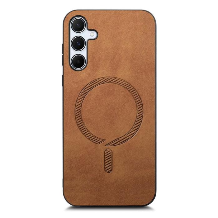 OEM - Samsung Galaxy A55 5G Skal Äkta Läder Magnetiskt Skydd - Brun