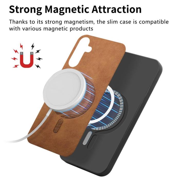 OEM - Samsung Galaxy A55 5G Skal Äkta Läder Magnetiskt Skydd - Brun