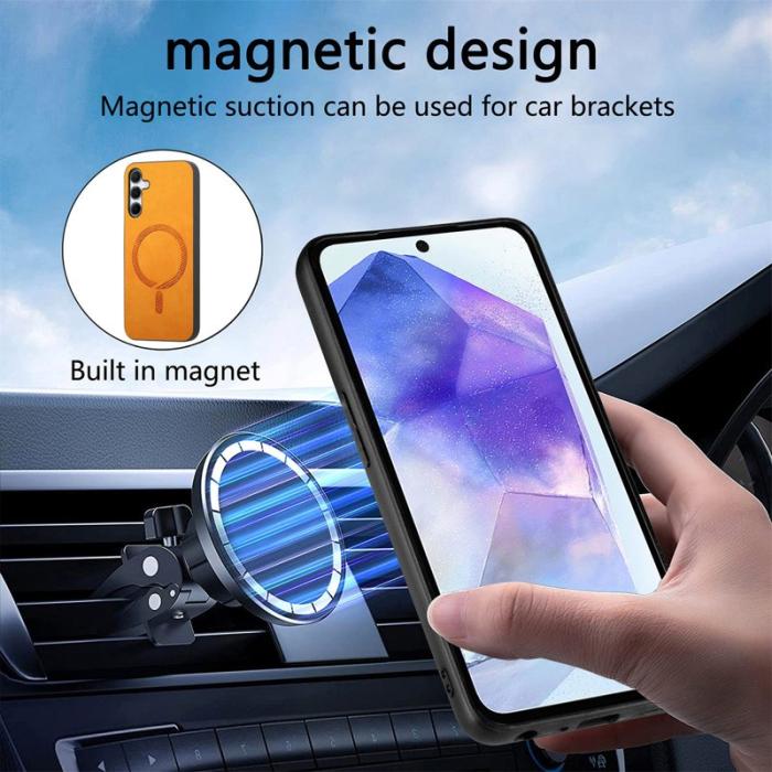 OEM - Samsung Galaxy A55 5G Skal Äkta Läder Magnetiskt Skydd - Brun