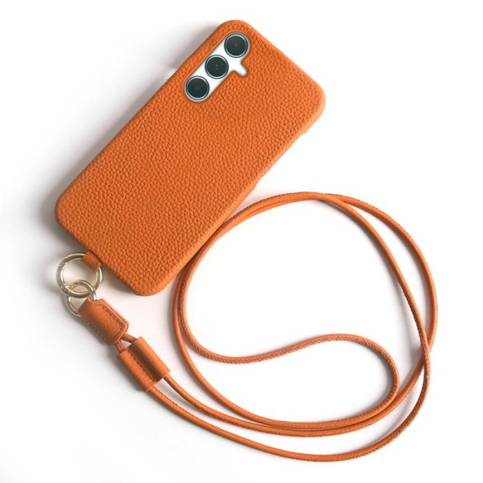 OEM - Samsung Galaxy A55 5G Skal Äkta Läder PC Bakcover - Orange