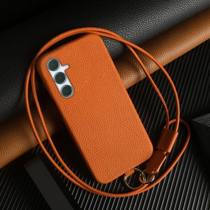 OEM - Samsung Galaxy A55 5G Skal Äkta Läder PC Bakcover - Orange