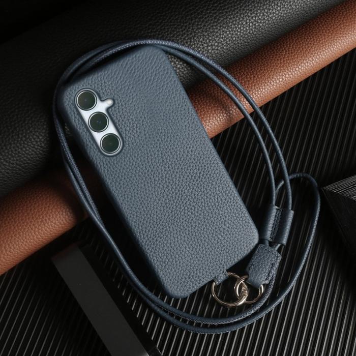 OEM - Samsung Galaxy A55 5G Skal Äkta Läder PC - Blå