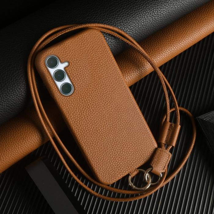 OEM - Samsung Galaxy A55 5G Skal Äkta Läder PC - Brun