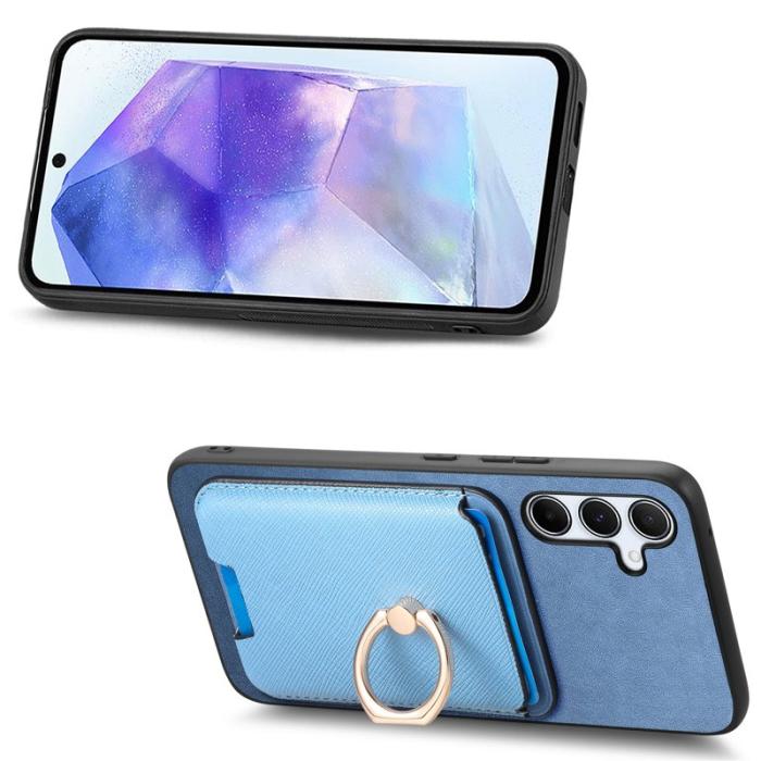 OEM - Mobilskal till Samsung Galaxy A55 5G Äkta Läder + Plast - Blå