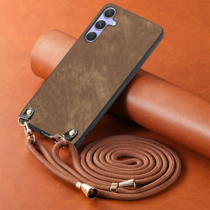 OEM - Samsung Galaxy A55 5G Skal Äkta Läder Retro - Brun