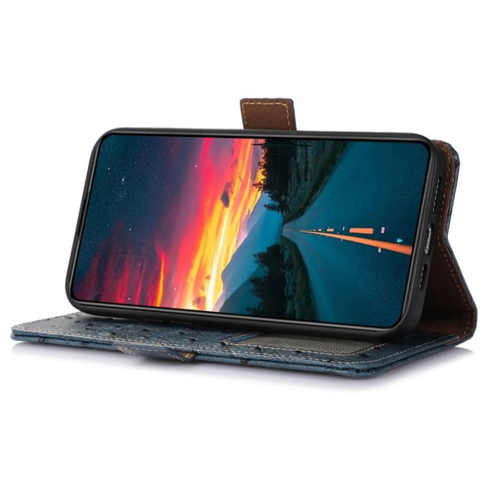 OEM - Samsung Galaxy A55 5G Skal Äkta Läder RFID Skydd - Blå