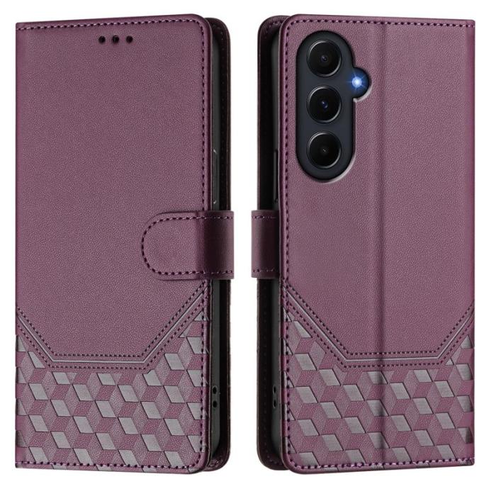 OEM - Samsung Galaxy A55 5G Skal Äkta Läder RFID Skydd - Mörklila