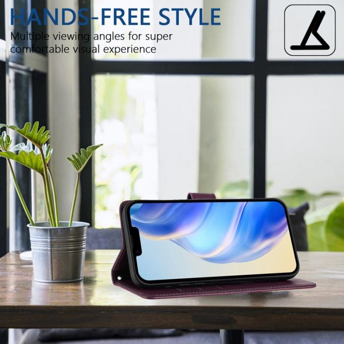 OEM - Samsung Galaxy A55 5G Skal Äkta Läder RFID Skydd - Mörklila