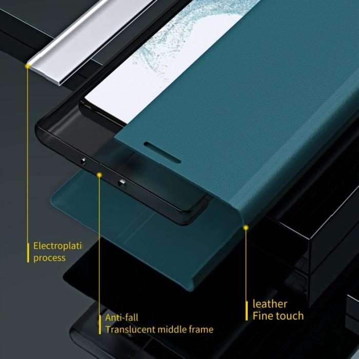 OEM - Samsung Galaxy A55 5G Skal Äkta Läder Ställ - Vit