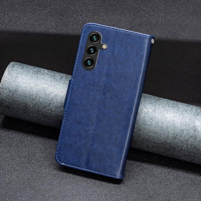 OEM - Samsung Galaxy A55 5G Mobilskal KonstLäder Ställ- Blå