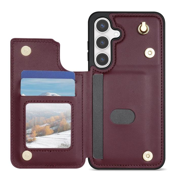 OEM - Mobilskal till Samsung Galaxy A55 5G Äkta Läder + TPU - Vinröd