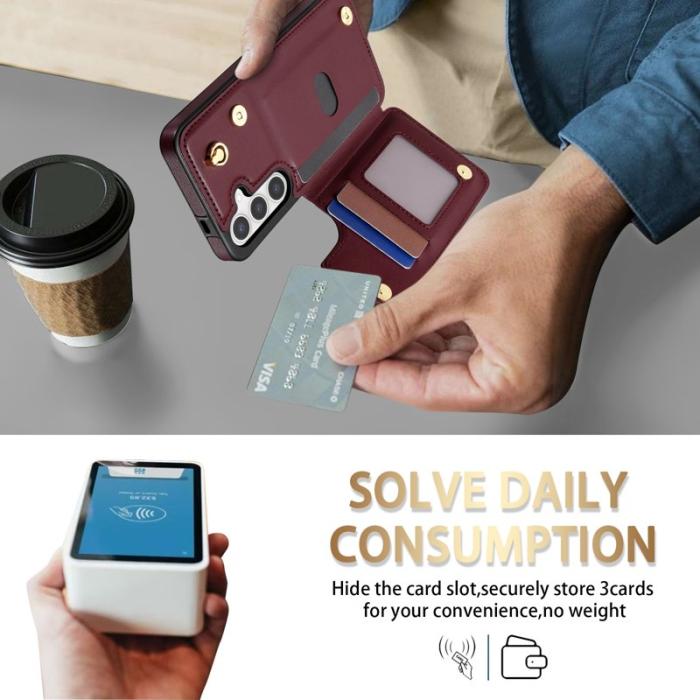 OEM - Mobilskal till Samsung Galaxy A55 5G Äkta Läder + TPU - Vinröd