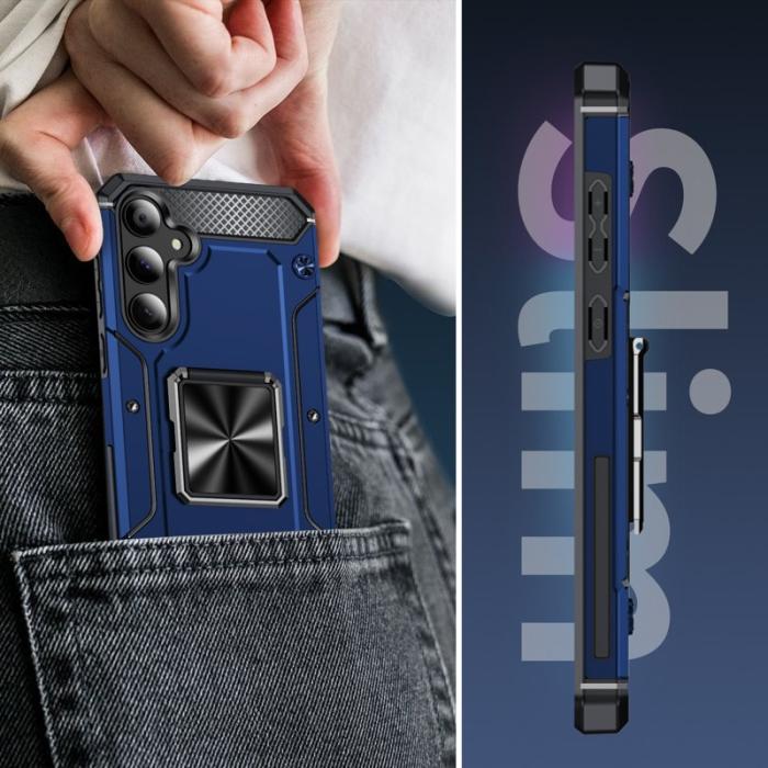 OEM - Samsung Galaxy A55 5G Skal Anti-Drop Plast Kickstand - Blå