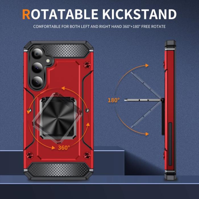 OEM - Samsung Galaxy A55 5G Skal Anti-Drop Plast Kickstand - Röd