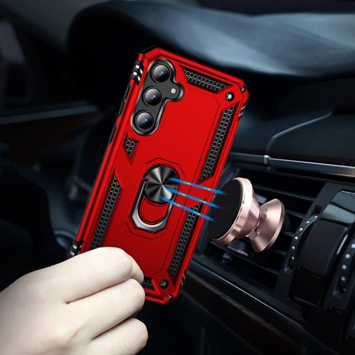 OEM - Samsung Galaxy A55 5G Skal Anti-rep TPU+PC Med Ring Ställ - Röd