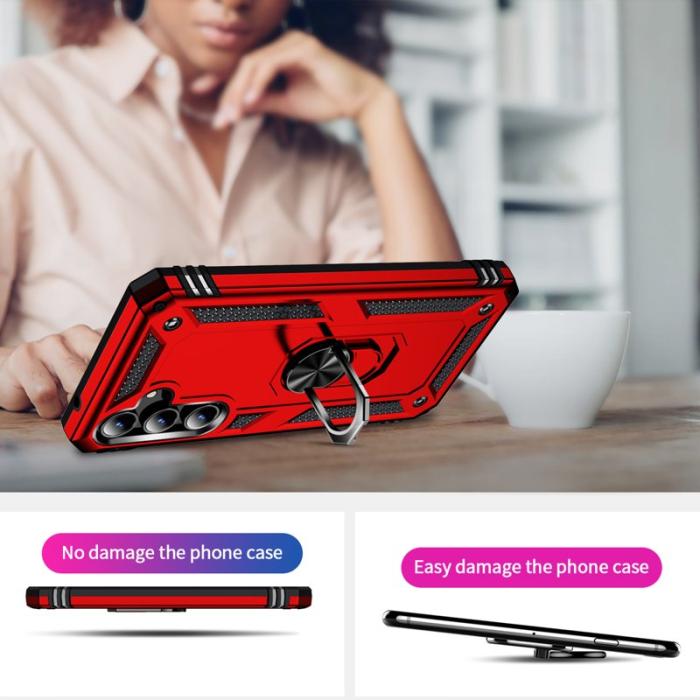 OEM - Samsung Galaxy A55 5G Skal Anti-rep TPU+PC Med Ring Ställ - Röd