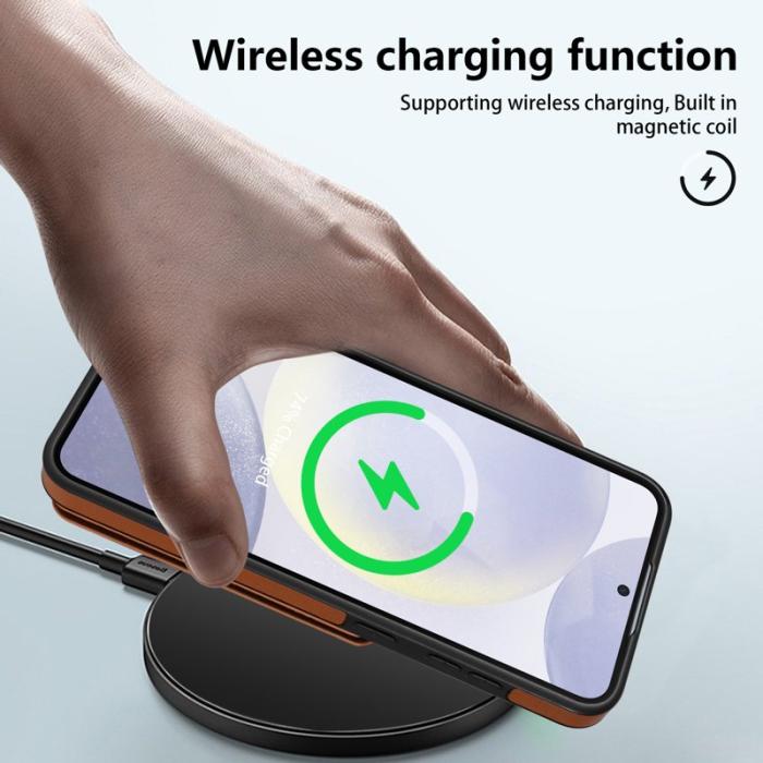 OEM - Samsung Galaxy A55 5G Mobilskal Avtagbart KortPU Läder - Brun