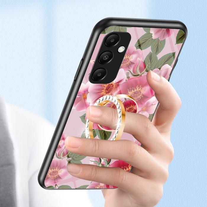 OEM - Samsung Galaxy A55 5G Skal Blommönster Härdat Glas - Lila Magnolia