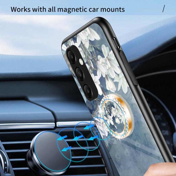 OEM - Samsung Galaxy A55 5G Skal Blommönster Härdat Glas - Lila Magnolia