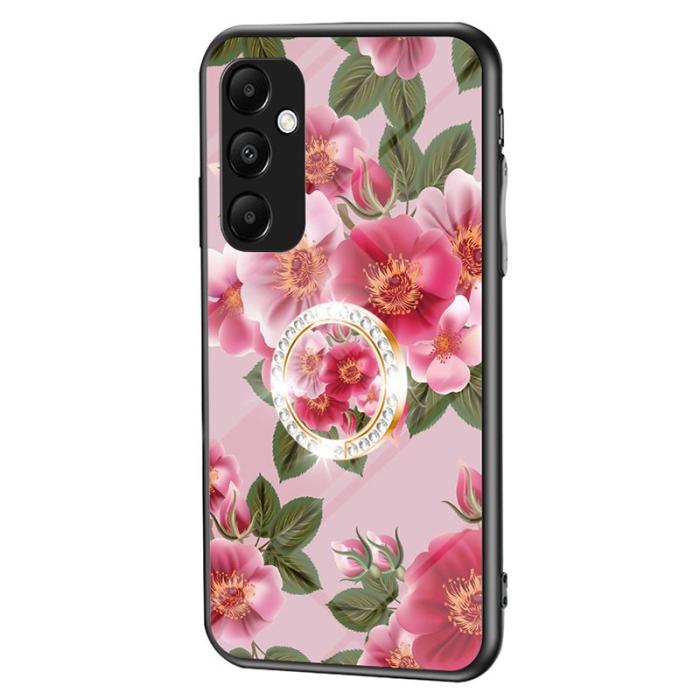 OEM - Samsung Galaxy A55 5G Skal Blomsterdesign Härdat Glas - Glamorous Peony