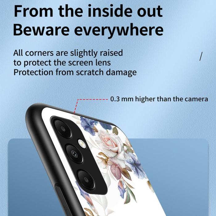 OEM - Samsung Galaxy A55 5G Skal Blomsterdesign Härdat Glas - Glamorous Peony