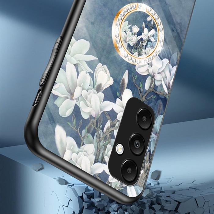 OEM - Samsung Galaxy A55 5G Skal Blomsterdesign Härdat Glas - Glamorous Peony