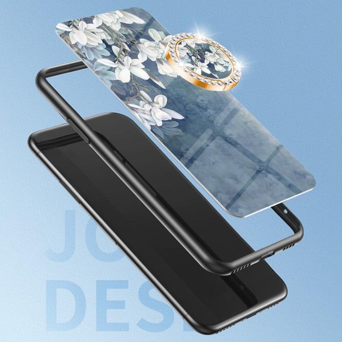 OEM - Samsung Galaxy A55 5G Skal Blomsterdesign Härdat Glas - Glamorous Peony