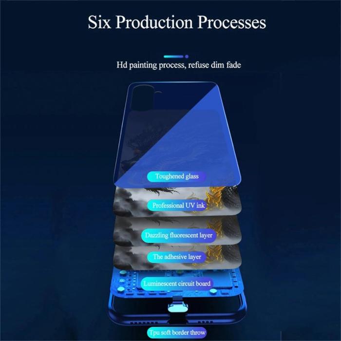 OEM - Samsung Galaxy A55 5G Skal Mönstertryck Tempererat Glas + TPU - Svart Draken