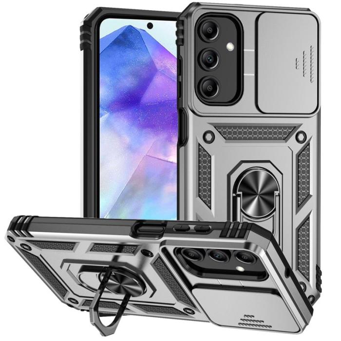 OEM - Samsung Galaxy A55 5G Skal Combo Plast Kickstand Anti-Drop - Silver