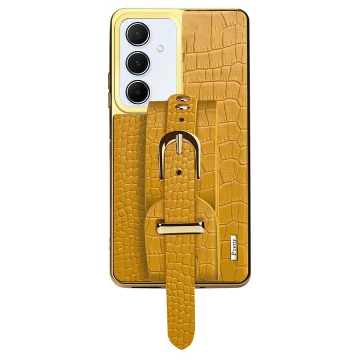 OEM - Mobilskal till Samsung Galaxy A55 5G Elektropläterad Konstläder + TPU - Gul