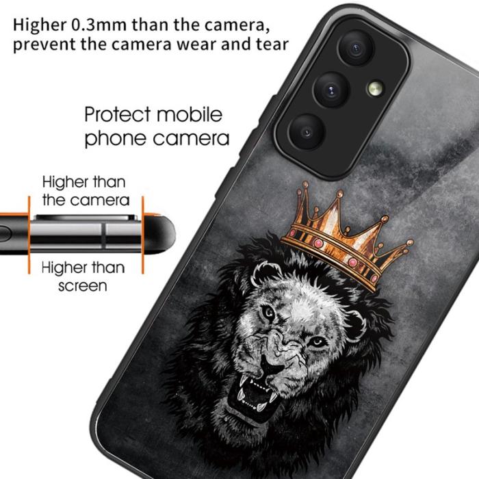 OEM - Samsung Galaxy A55 5G Skal Härdat Glas Bakcover Mönster - Lejon