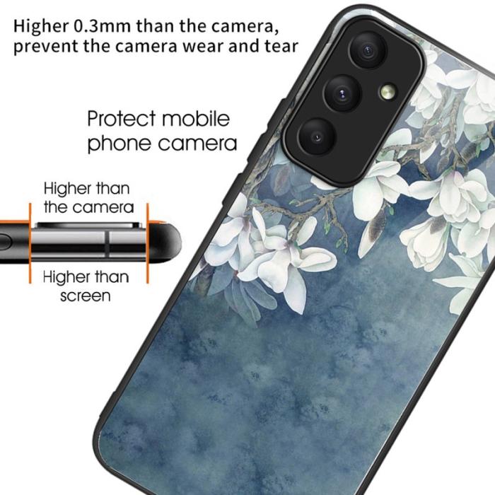 OEM - Samsung Galaxy A55 5G Skal Härdat Glas Bakcover Mönster - Magnolia