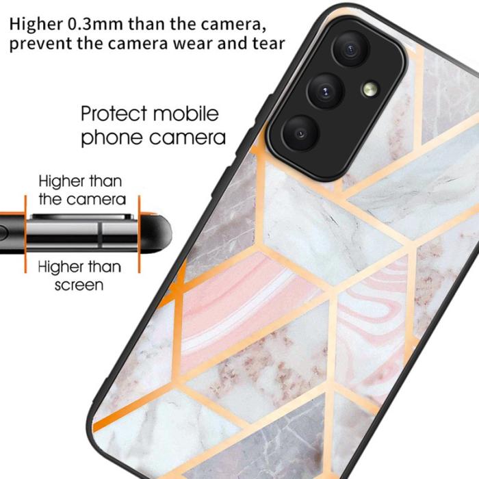 OEM - Samsung Galaxy A55 5G Skal Härdat Glas Bakcover Mönster - Rosa Marmor