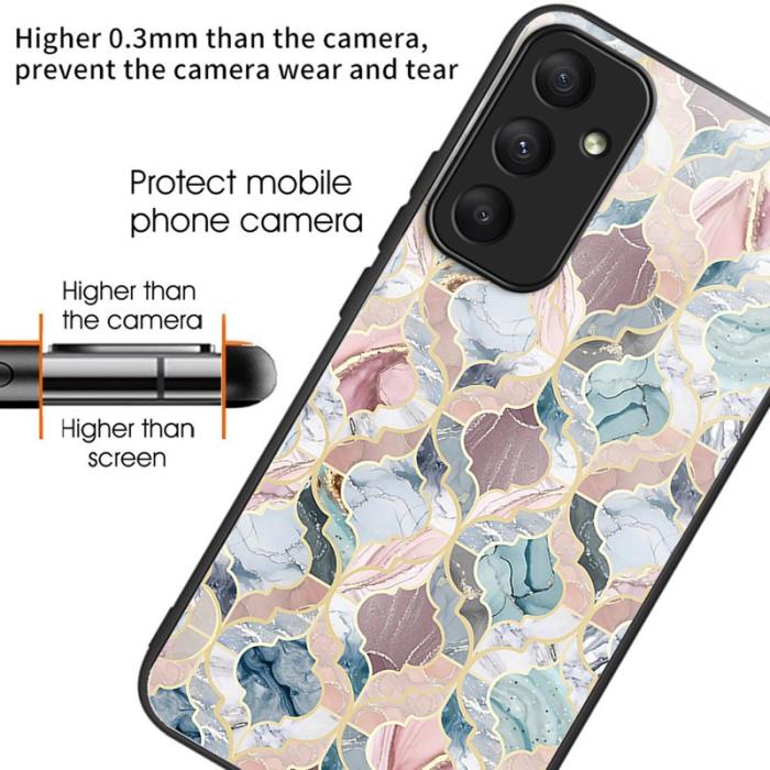 OEM - Samsung Galaxy A55 5G Skal Härdat Glas Bakcover Mönster - Tile Marmor