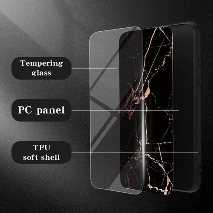 OEM - Samsung Galaxy A55 5G Skal Härdat Glas Marmor Mönster - Svart Marmor