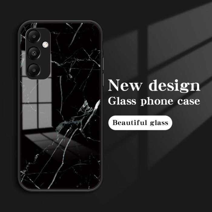 OEM - Samsung Galaxy A55 5G Skal Härdat Glas Marmor Mönster - Svart Marmor