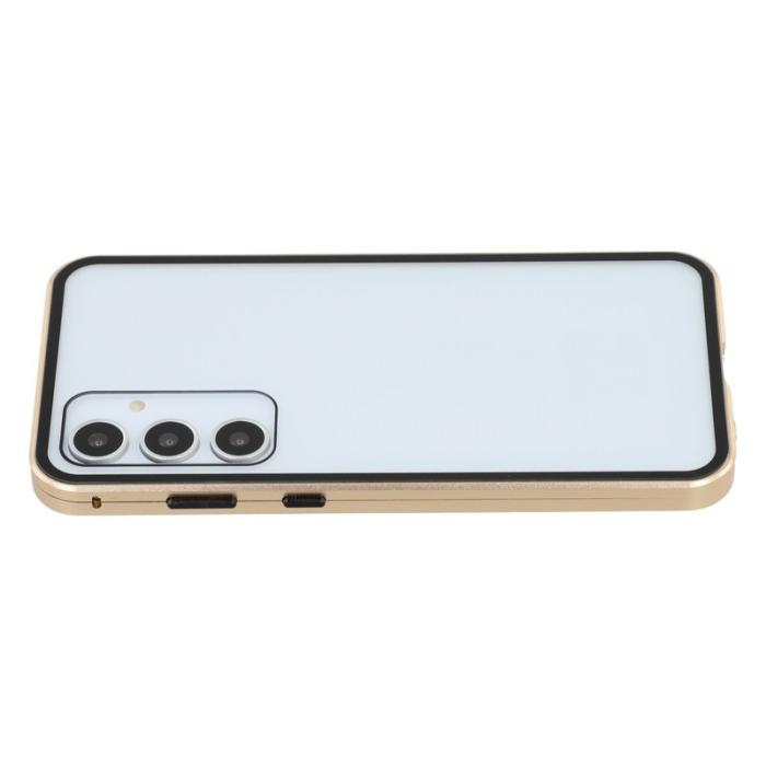 OEM - Samsung Galaxy A55 5G Skal Härdat Glas Metall Magnetlås - Guld