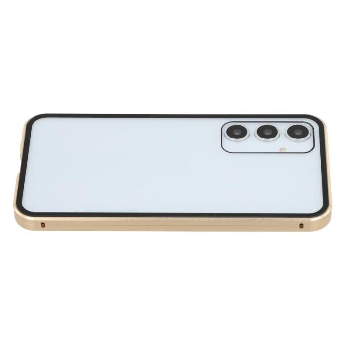 OEM - Samsung Galaxy A55 5G Skal Härdat Glas Metall Magnetlås - Guld