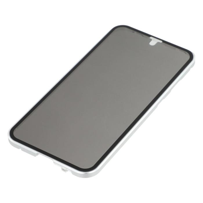 OEM - Samsung Galaxy A55 5G Skal Härdat Glas Metall Magnetlås - Silver