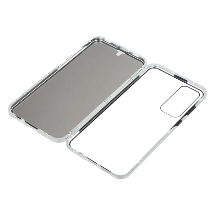 OEM - Samsung Galaxy A55 5G Skal Härdat Glas Metall Magnetlås - Silver