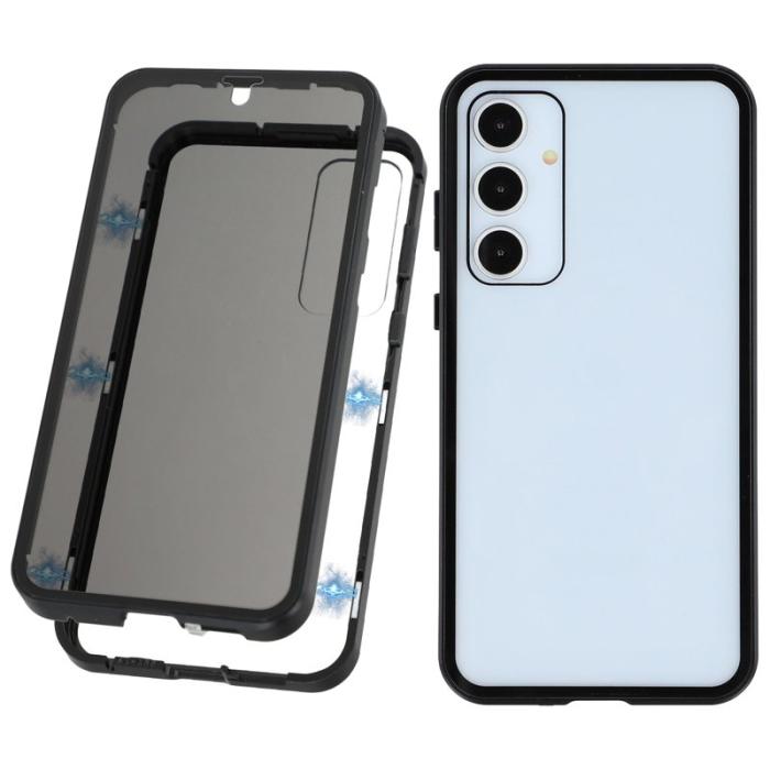 OEM - Samsung Galaxy A55 5G Skal Härdat Glas Metall Magnetlås - Svart