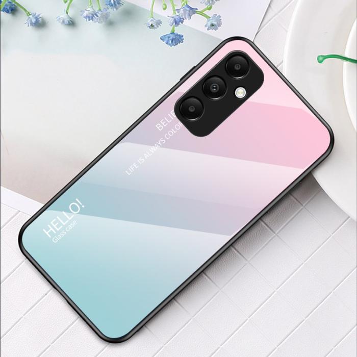 OEM - Samsung Galaxy A55 5G Skal Härdat Glas + Plast - Gradient Rosa Blå