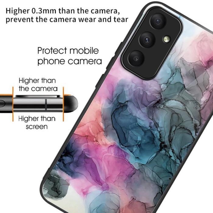 OEM - Samsung Galaxy A55 5G Skal Härdat Glas + Plast Marmor - Style A - Vit