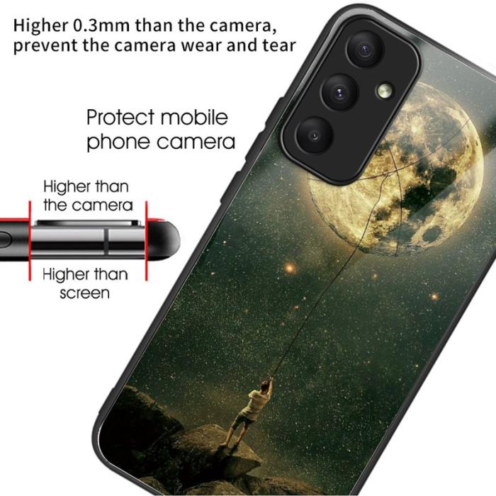 OEM - Samsung Galaxy A55 5G Skal Härdat Glas + Plast Mönstertryck - Man och Måne