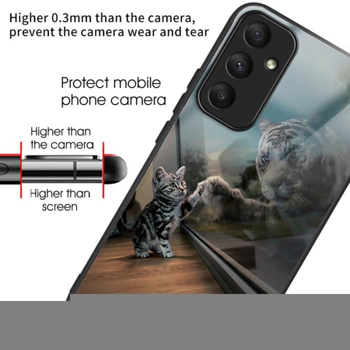 OEM - Samsung Galaxy A55 5G Skal Härdat Glas + Plast Mönstertryck - Spegel Katt