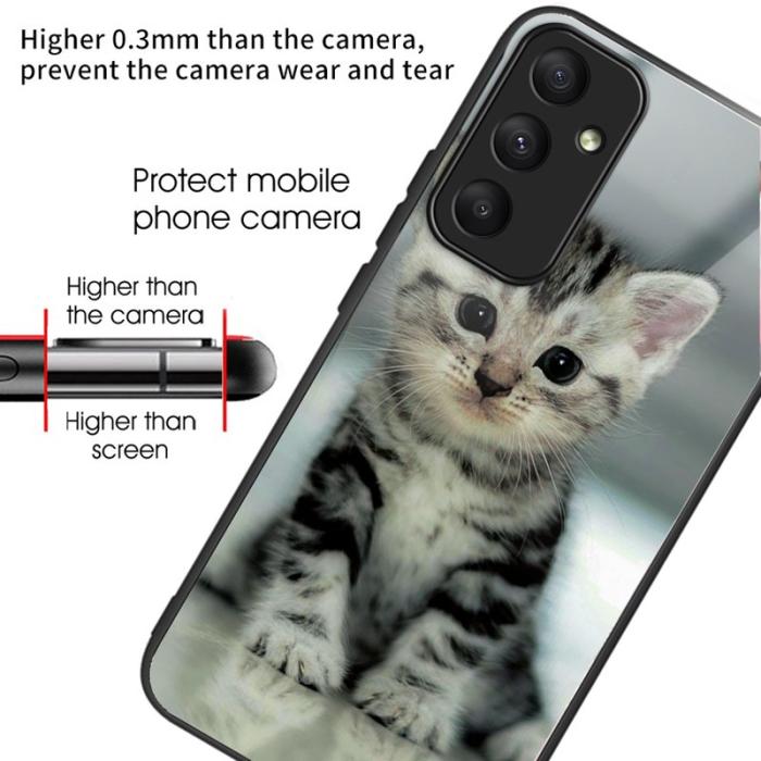 OEM - Samsung Galaxy A55 5G Skal Härdat Glas TPU Mönstertryck - Söt Katt