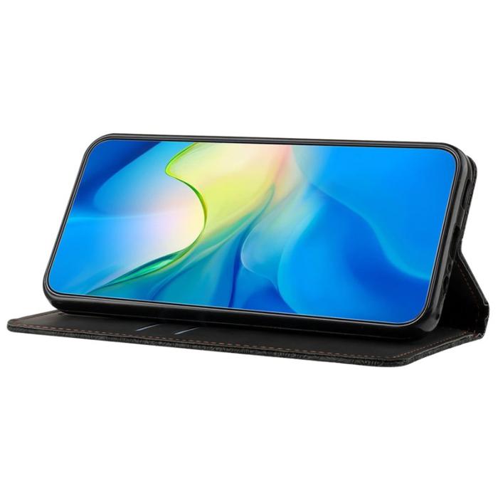 OEM - Samsung Galaxy A55 5G Mobilskal Imprignerat KonstLäder Ställ- Svart