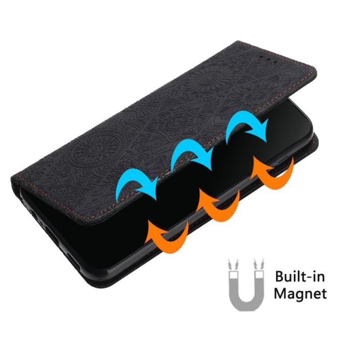 OEM - Samsung Galaxy A55 5G Mobilskal Imprignerat KonstLäder Ställ- Svart