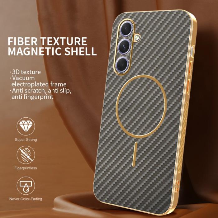 OEM - Samsung Galaxy A55 5G Skal Kolfiber Texturerad TPU - Kaffe